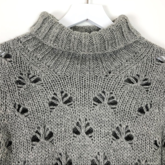 French Connection Grey Alpaca Knit Turtleneck Sweater With Eyelet Details Size S - Picture 6 of 9